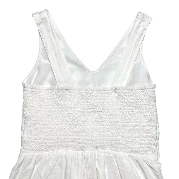 American Eagle | Women | White V-Neck Linen Blend Crossover Short Romper | Small - Picture 9 of 13